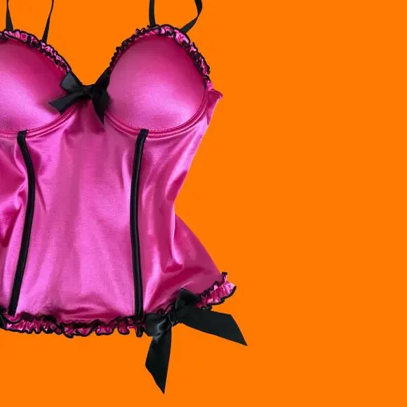 00's vintage pink satin mcbling y2k bustier corset 32B morbid threads - Picture 3 of 9